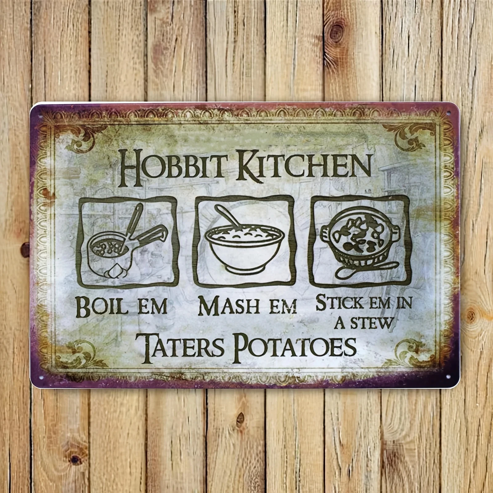 Kitchen Metal Tin Sign - Wall Decoration with Quirky Potato Cooking Instructions, Frameless, Perfect for Home or as a Gift, Can Be Hung on the Wall