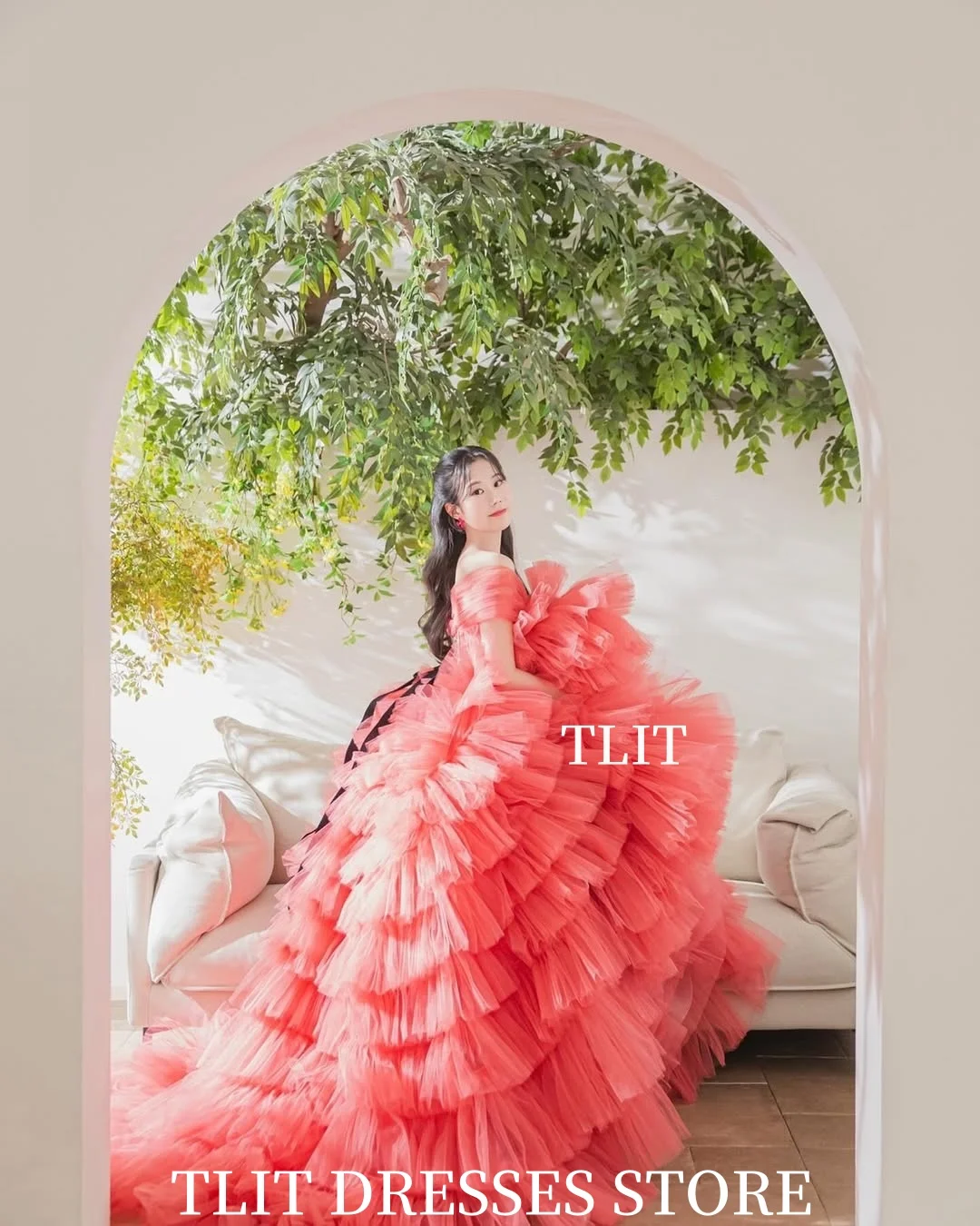 TLIT Fairy Tiered Tulle Evening Dress Korea Wedding Dresses Photo Shoot Sweetheart Off the Shoulder Prom Gowns Customized