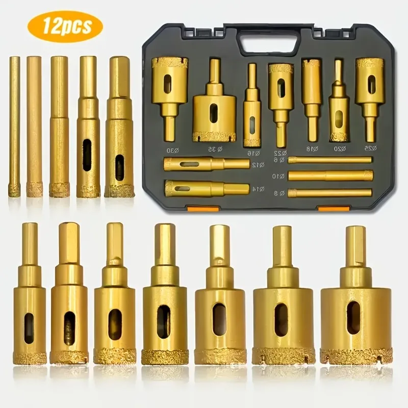 

12 шт., набор сверл с алмазным покрытием, 6-35 мм, набор кольцевых пил для стекла, мрамора, гранита, камня, плитки, керамики - ручные инструменты