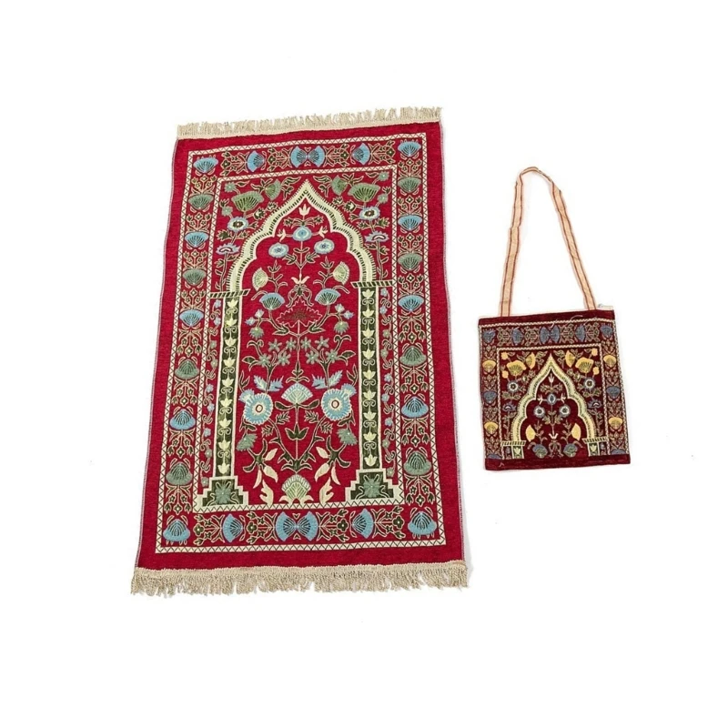 

Prayer Blanket Prayer Mat with Bag Flower Pattern Kneeling Prayings Carpet X3UC