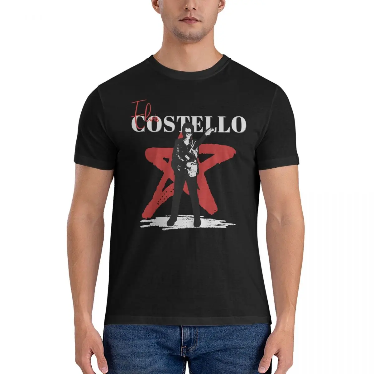 Men T-Shirt Fan Fashion Cotton Tees Short Sleeve E-Elvis Costello T Shirts Crewneck Clothes Printing