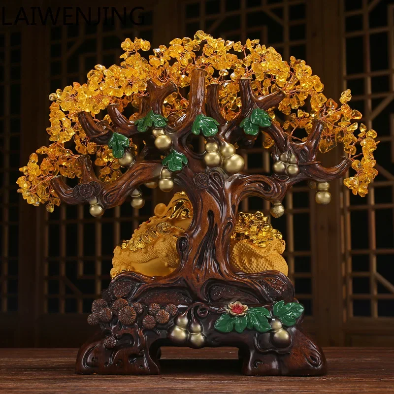 HLZ Wealth-Attracting Ornament Money Tree Treasure Bowl Light Luxury Living Room Opening Gift High-End