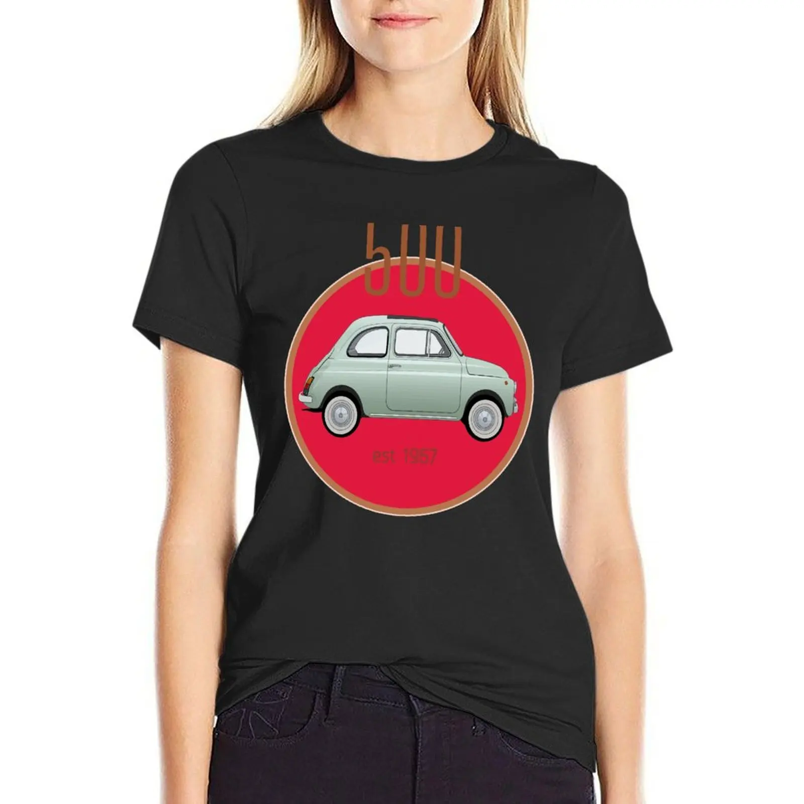 Fiat 500 Vintage design T-Shirt plus size tops cute tops Female clothing fashion woman blouse 2024