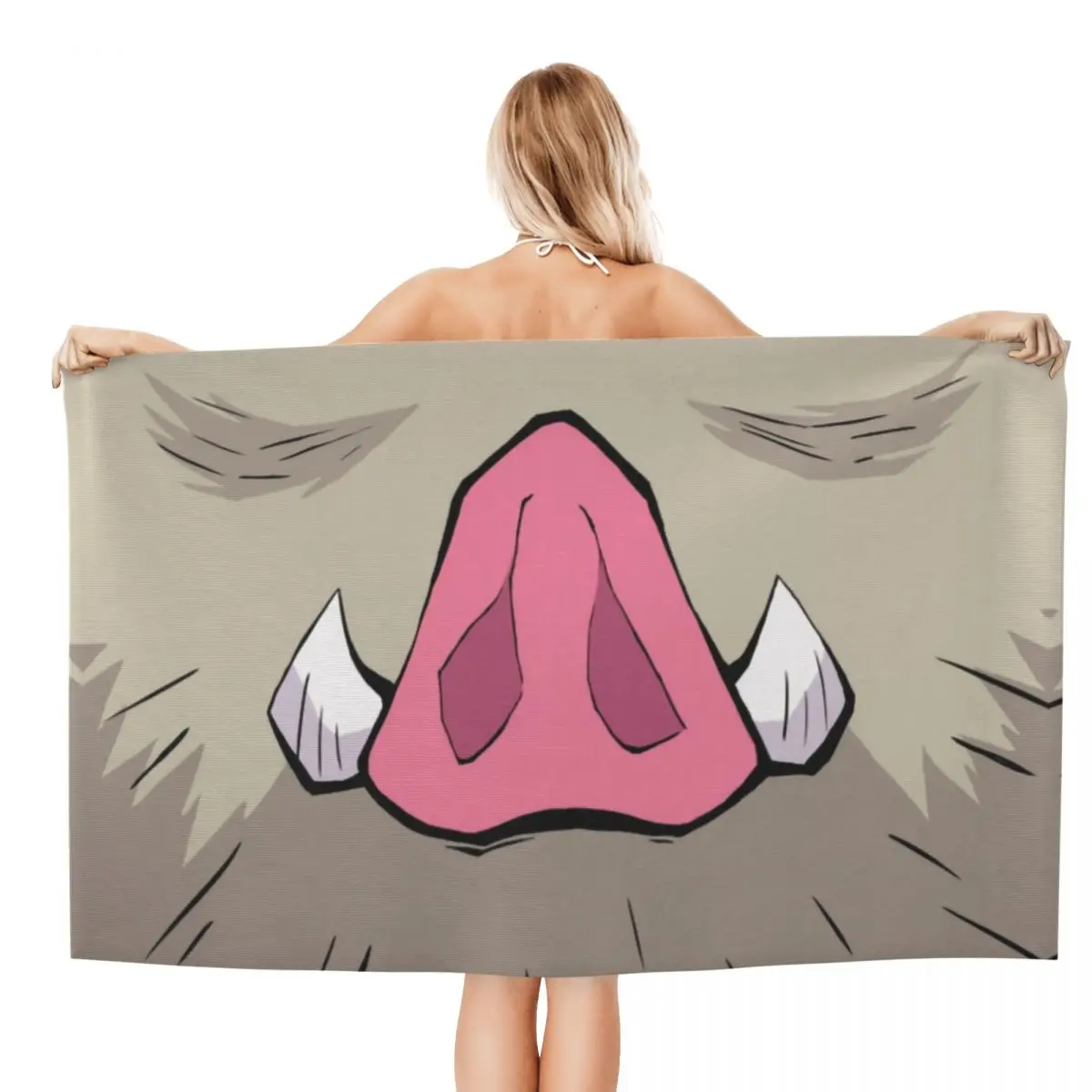 Custom Anime Demon Slayer Hashibira Inosuke Cosplay Breathable Microfiber Beach Bath Towel Quick Dry Bathroom Sauna Towels