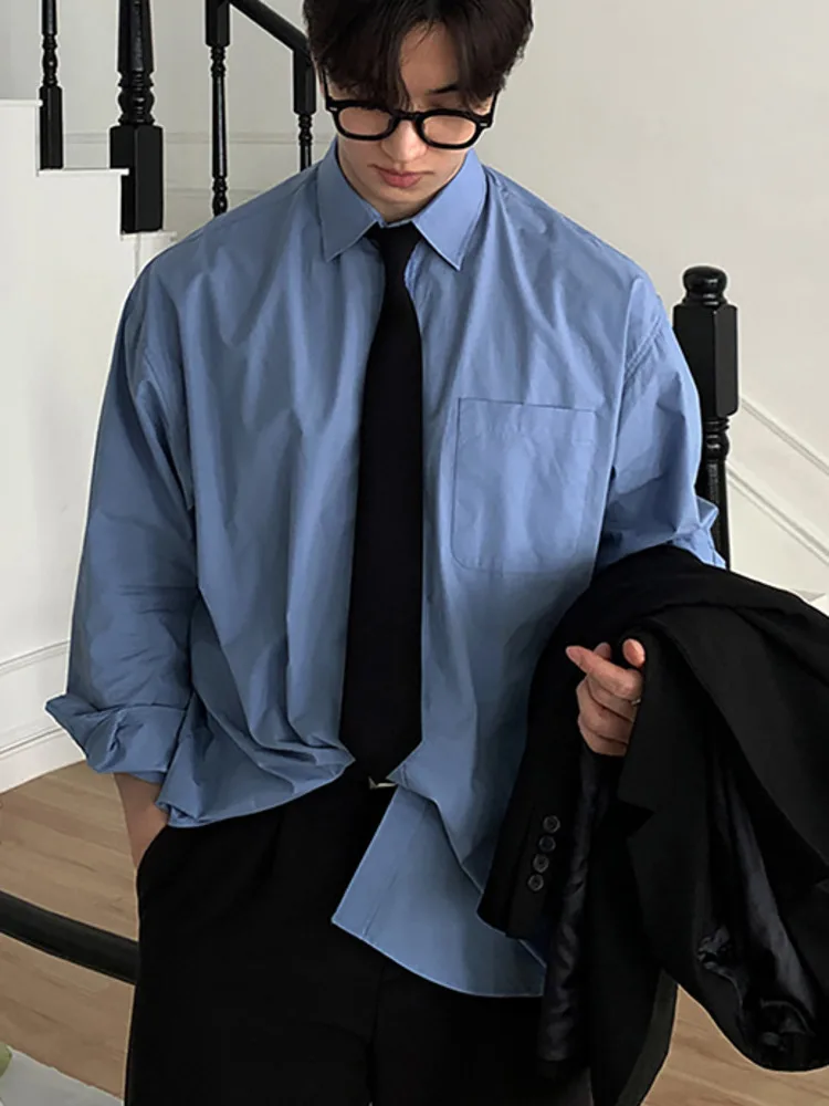 Blue 2026 Dark New Long Sleeve Shirt Single Shirt Without Tie Drop Shoulder Slightly Elastic Breathable Blouse Top R6CK