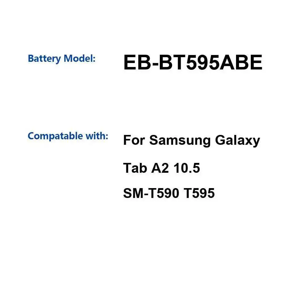 

Аккумулятор для планшета большой емкости 7300 мАч, надежный источник питания для Samsung Galaxy Tab A2 10,5 SM-T590 T595 EB-BT595ABE