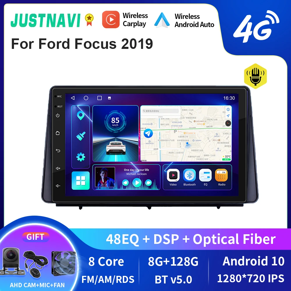 

JUSTNAVI QT10 Wireless CarPlay Android Auto Radio For Ford Focus 2019 Stereo Car Multimedia Video Player GPS DVD