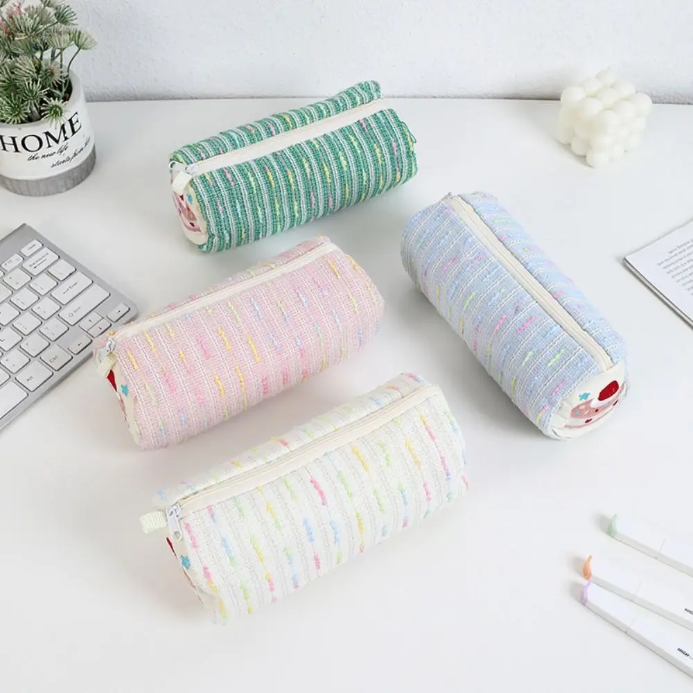 Multifunctional Embroidered Pen Bag Soft Touch Large Capacity Pencil Case Pen Box Student Gift