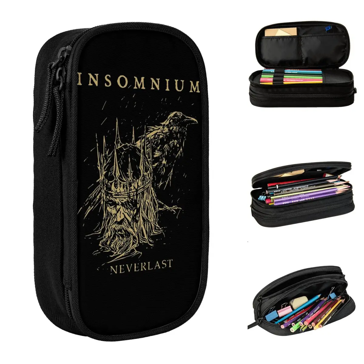 Estuche de lápices de gran capacidad Death Metal INSOMNIUM BAND Merch, estuche de lápices de doble capa, papelería, bolsa de maquillaje para niñas, regalo sorpresa