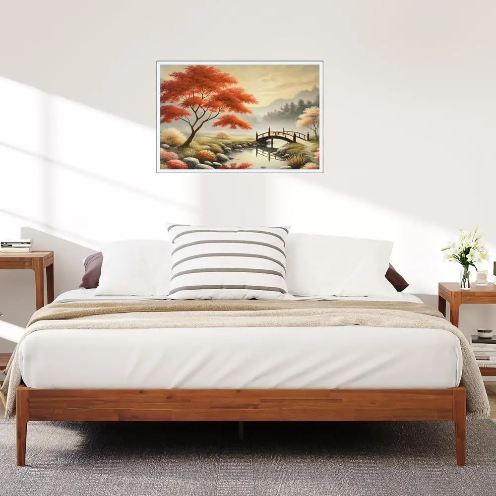 

Luxury Acacia Wood King Size Bed - Heavy Duty, Wooden Slats, No Box Spring, Modern Design, Easy Assembly