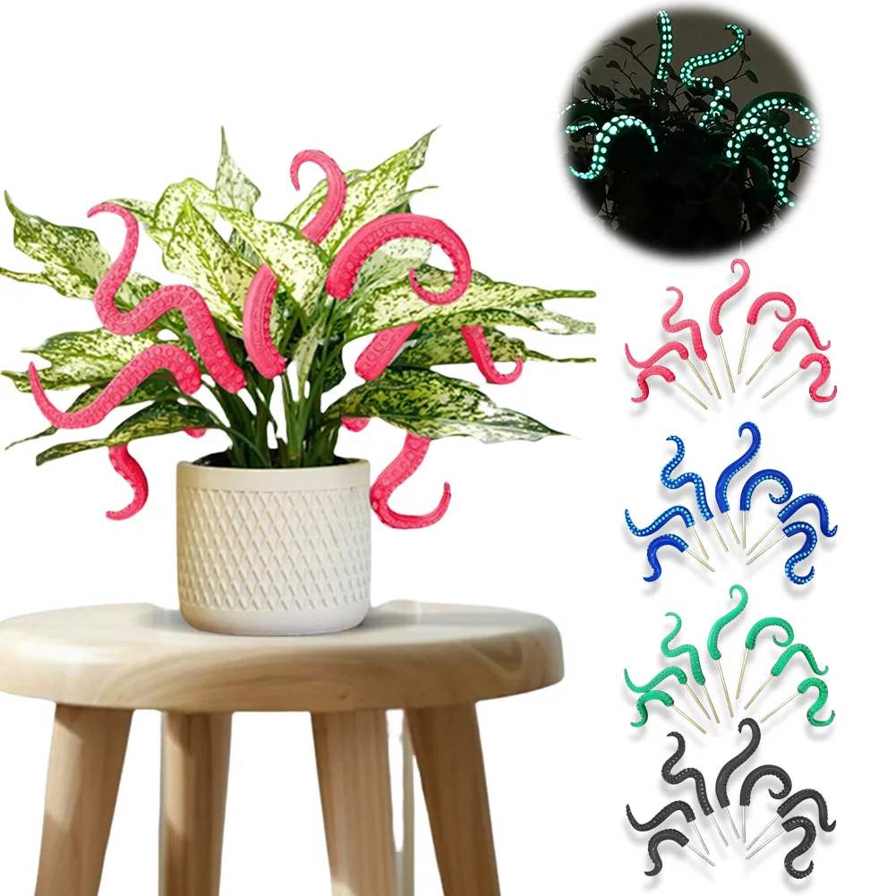 7Pcs Octopus Tentacle Plant Stakes Glow in The Dark Luminescent Octopus Plant Stakes Seamonster Tentacles Stakes for Home Garden