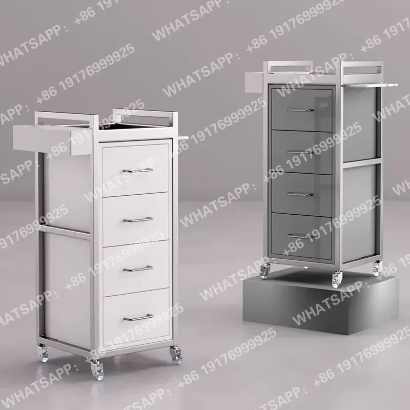 Modern Stainless Steel Hairstylist Drawer Cabinet for Barber Shop Hair Salon Trolley with Durable Storage and 4-Wheel