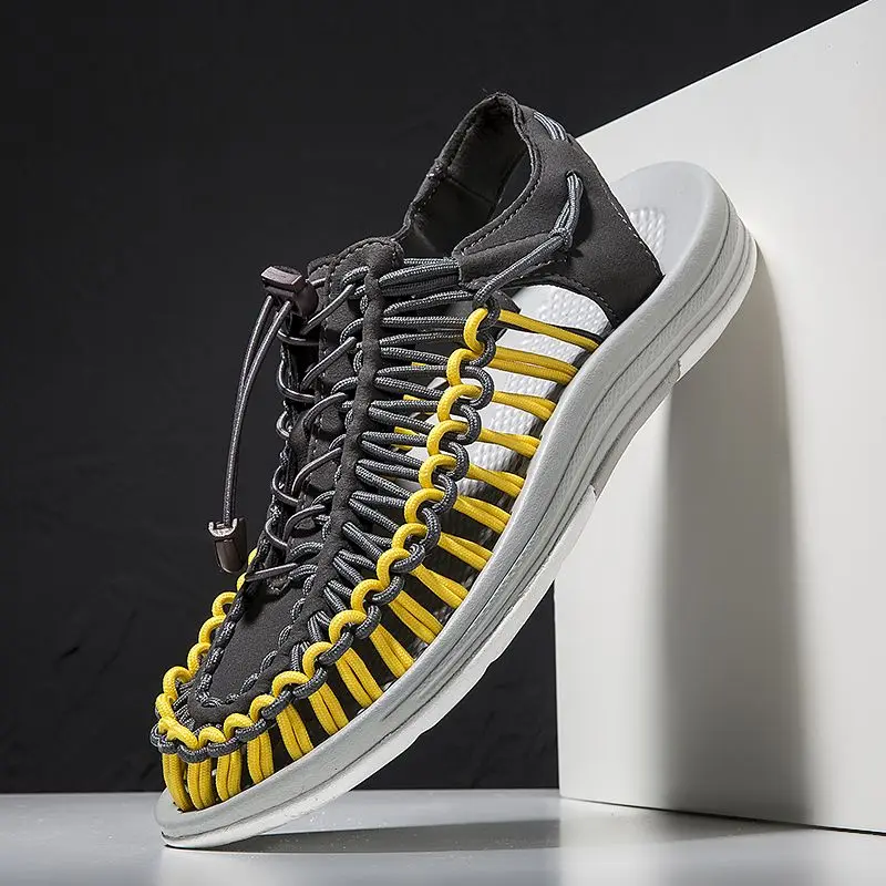 Summer Large Size Mens Sandals Outdoor Mens Sandals Fashion Hand-Woven Design Breathable Casual Beach Shoes