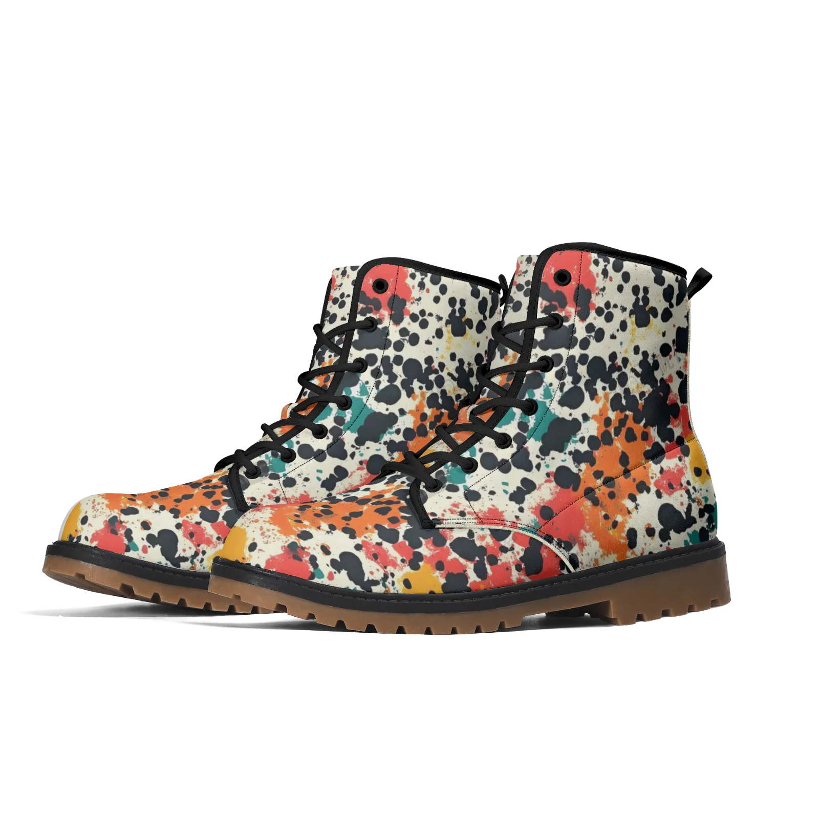 

Customized colorful ink dot print high top boots, street casual mid-calf boots for men and women