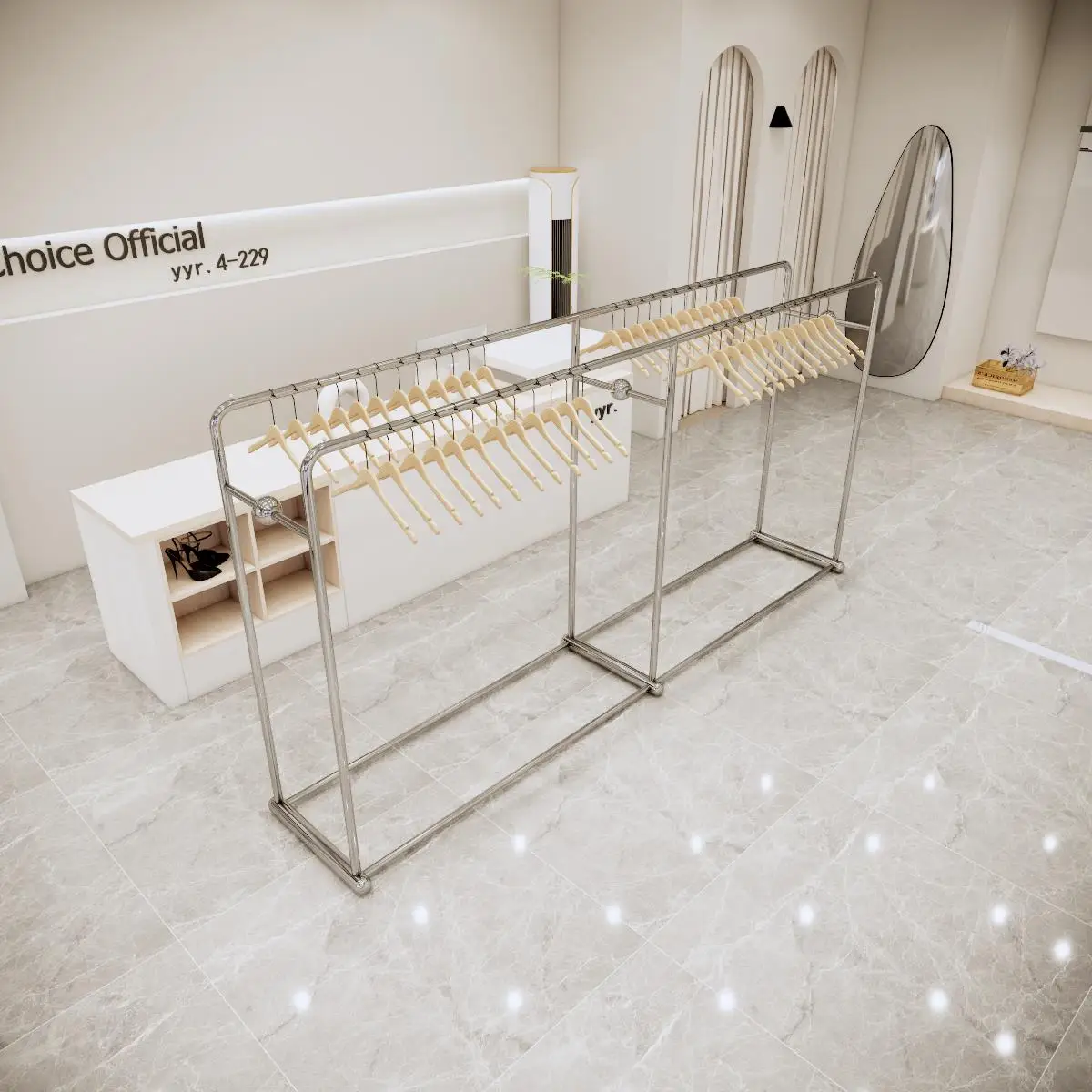 &Nakajima Modern Stainless Steel Silver Hanging Freestanding Clothing Display Rack for Children's Store 160cm Shelf