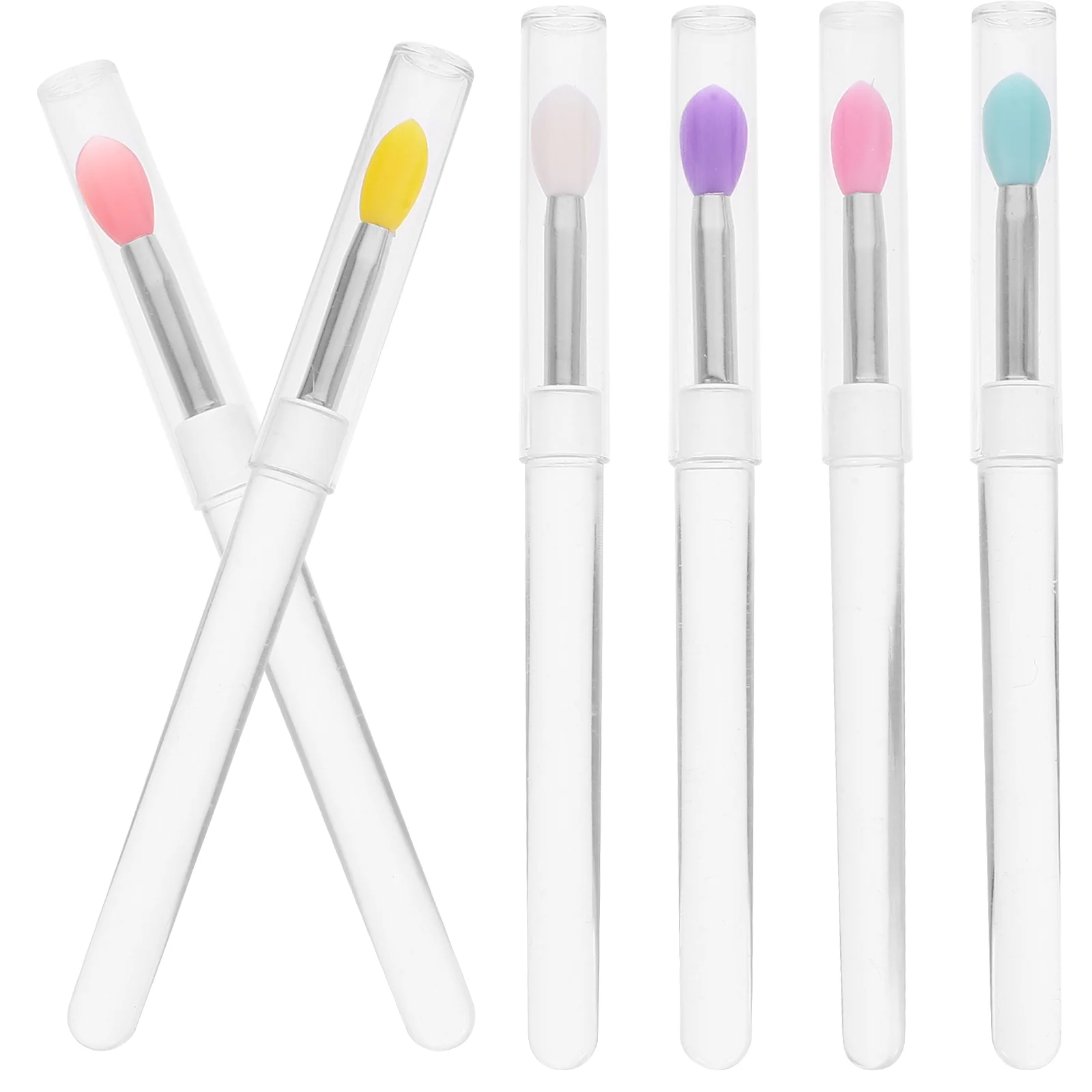 6 Pcs Small Lip Brush with Lid Makeup Applicator Scrub Cover Gloss Plastic Multi-use Silicone