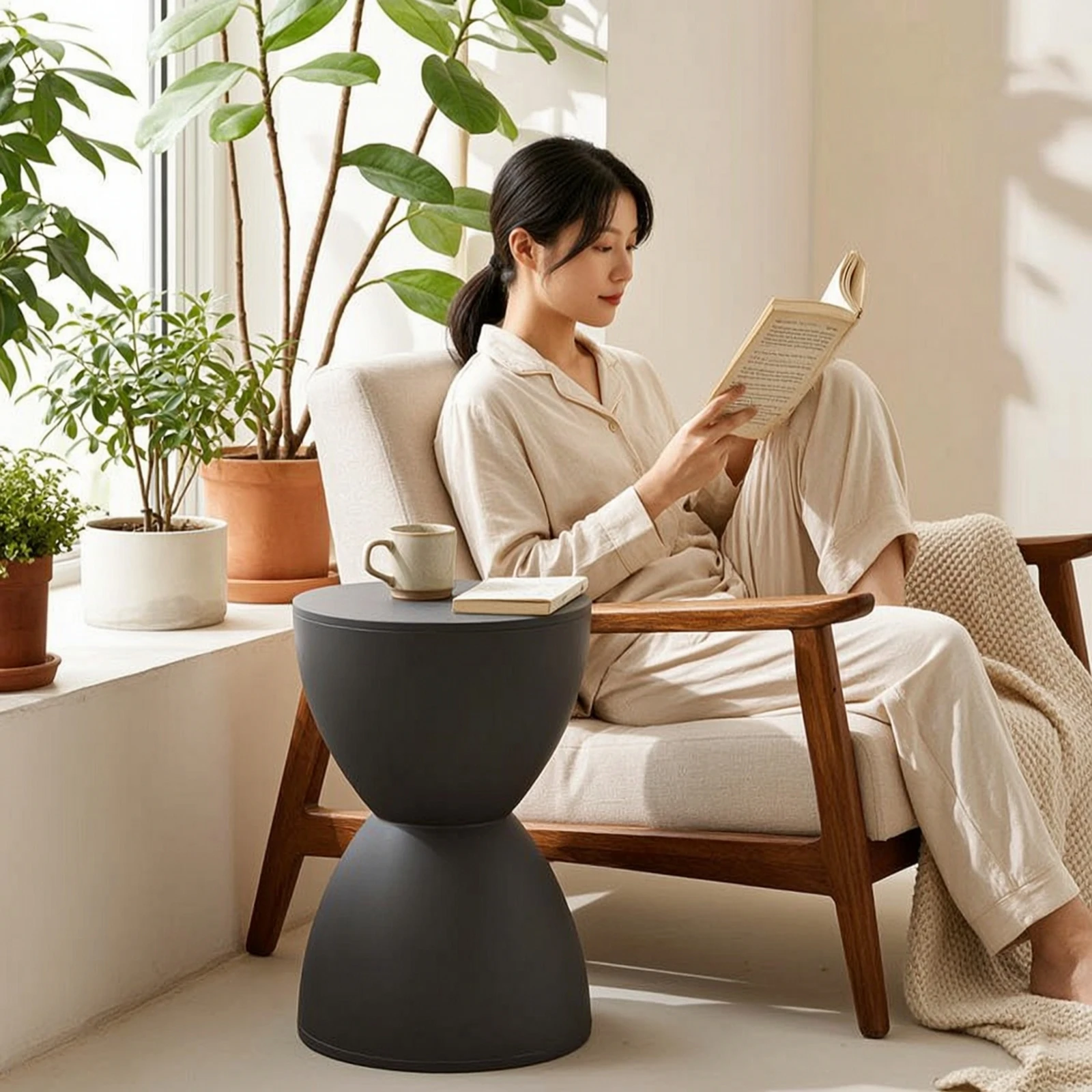 Plastic Stool Multipurpose Hourglass Stool Side Table Modern Furniture Minimalist for Living Room, Bedroom - view 6