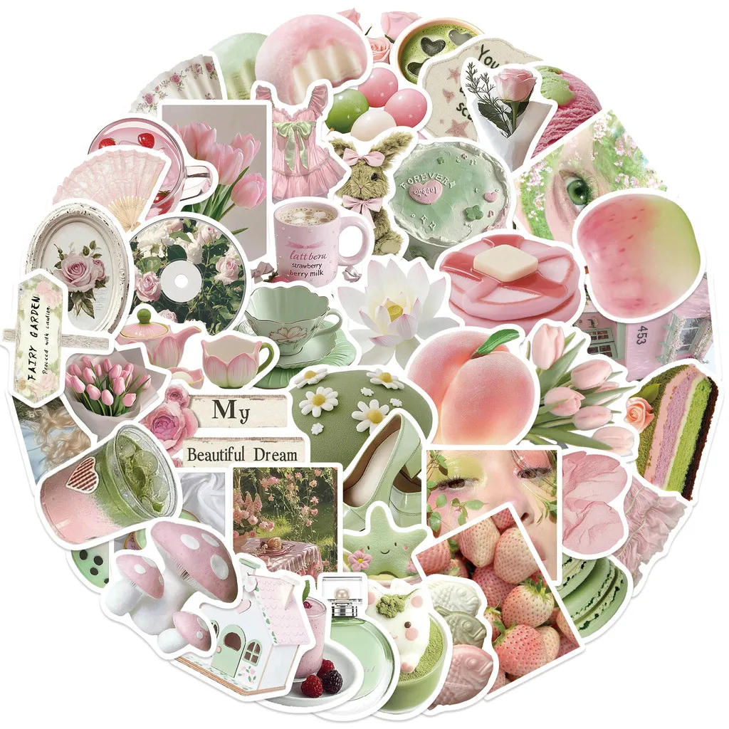 50 Stück Cartoon-Frühsommer-Mädchen-Traum-Pastell-Aufkleber – wasserfeste Aufkleber im Ins-Style RecordingYourLife Store