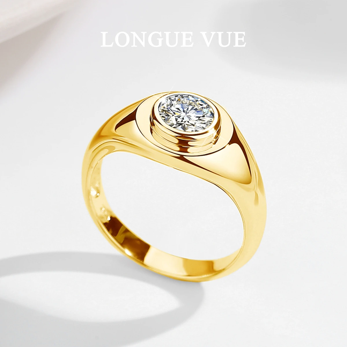 

Позолоченные кольца из стерлингового серебра 925 пробы с муассанитом 18 карат, гладкое минималистское свадебное эффектное кольцо, модные вечерние ювелирные изделия, подарок, мужское кольцо