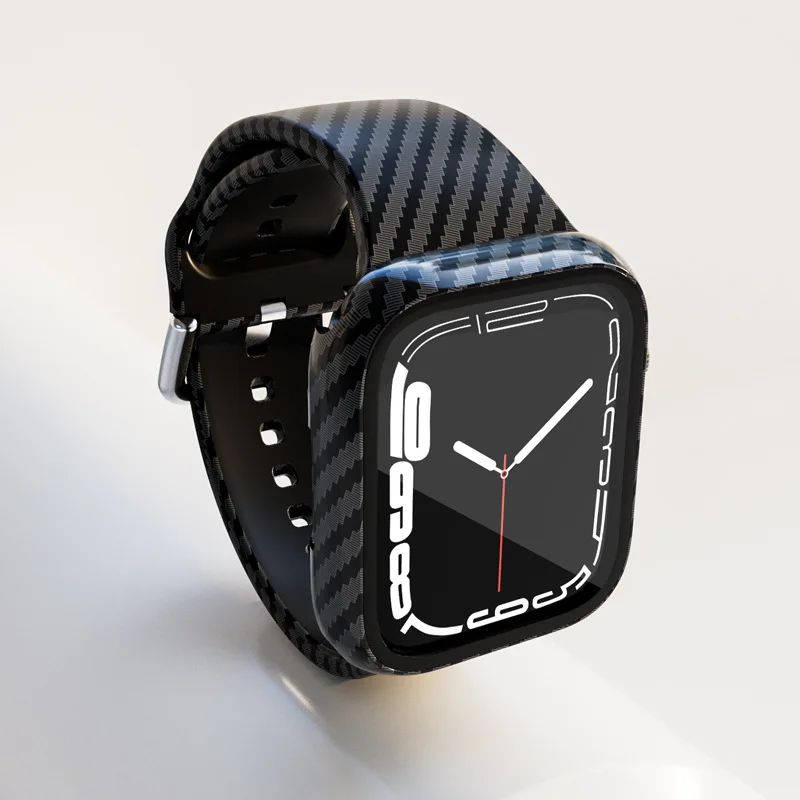 Glass Case+Carbon Fiber Pattern Strap For Apple Watch Ultra 2 49mm 45mm 42 38mm 40mm 41mm Bracelet Correa For iWatch 7 8 9 SE 6