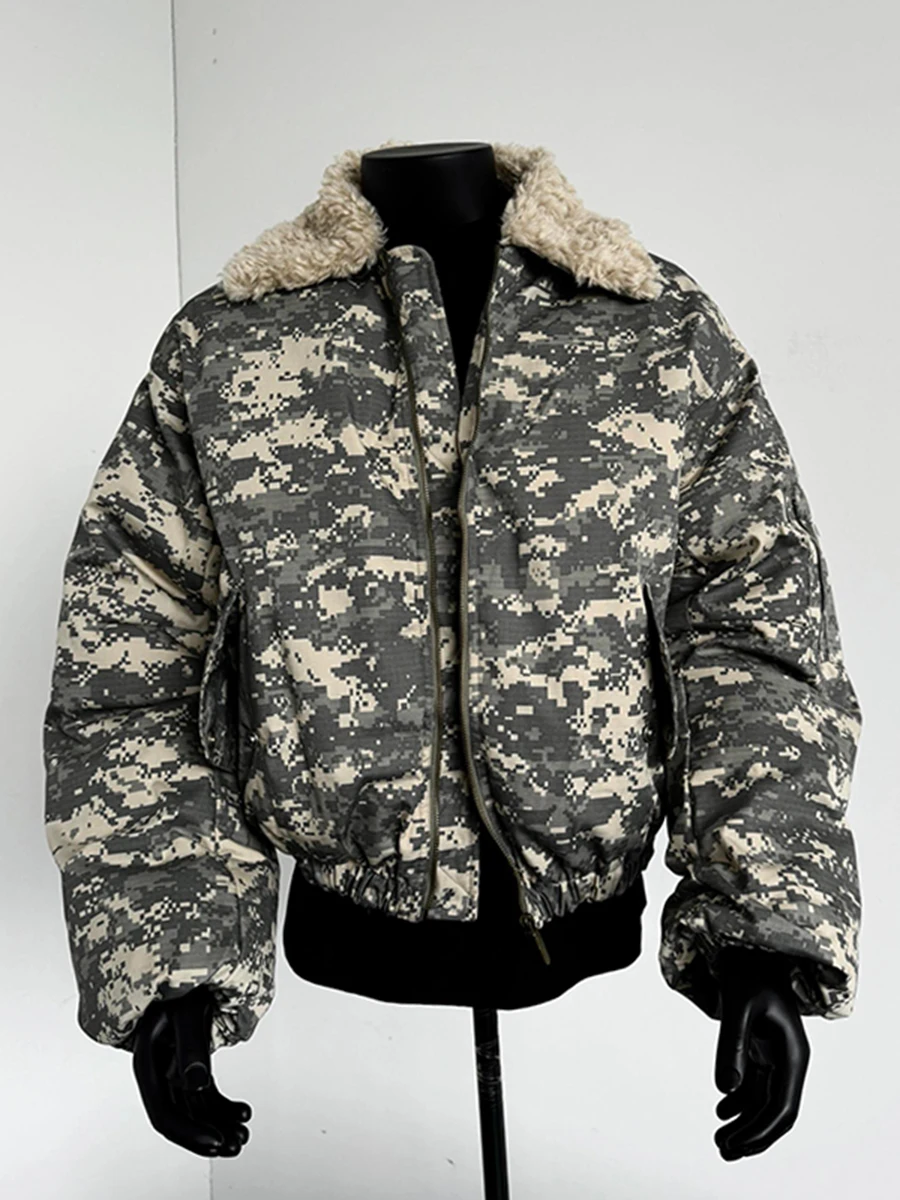 

Lamb Fur Collar Camouflage Cotton Jacket Men's Winter Thickened Warm Short Bomber Style Casual Outerwear Youth Fashion