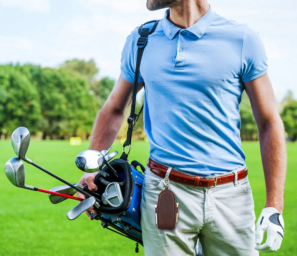 Three-Pack Golf Balls Leather Protective Covers Outdoor Sports Keychain Portable Golf Ball Storage Bag Hanging Waist Bag
