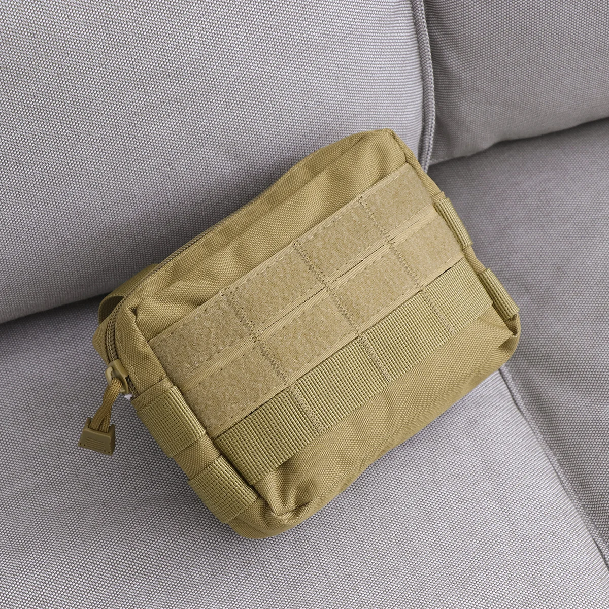 

Compact Tactical Pouch Khaki Water-Resistant Heavy-Duty Nylon Belt Bag with Buckle Straps for Backpack Mounting Cell Phone GPS