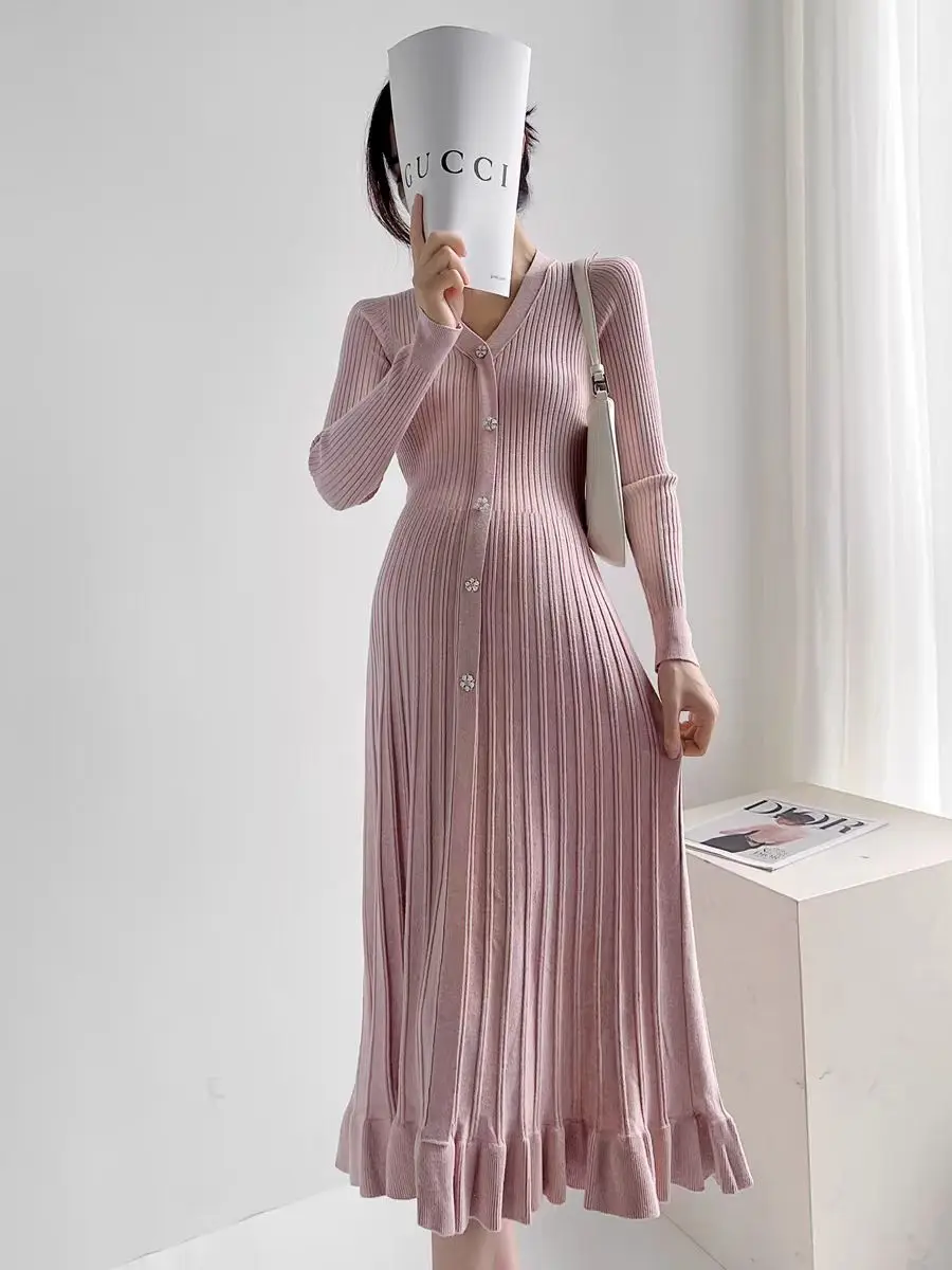 H68418# Pregnant Womens Clothing Pleated Design Dress Maxi Loose New Arrival Women Clothing Knitted Mid-Long Maternity Dress