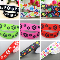 DHK 22mm 5yards Dog Cat Paw Printed Grosgrain Ribbon Accessories Headwear Decoration Collar DIY Sewing Craft E2250