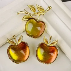 Delicate Apples Medieval Brooches Studs Jelly Transparent Pins Earrings Women's Corsage Earring Fruit Jewelry Boutique Gifts