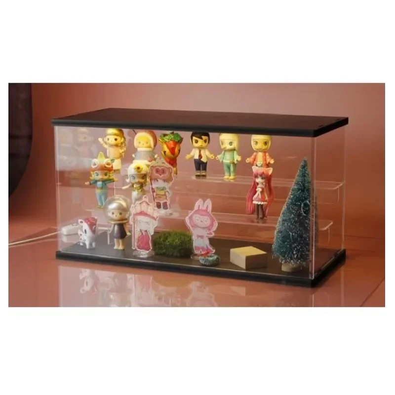 Cool Black Acrylic Blind Box Storage Display Box Bubble Mart Handmade Doll Dust Cover Dormitory Building Block Model Storage Box