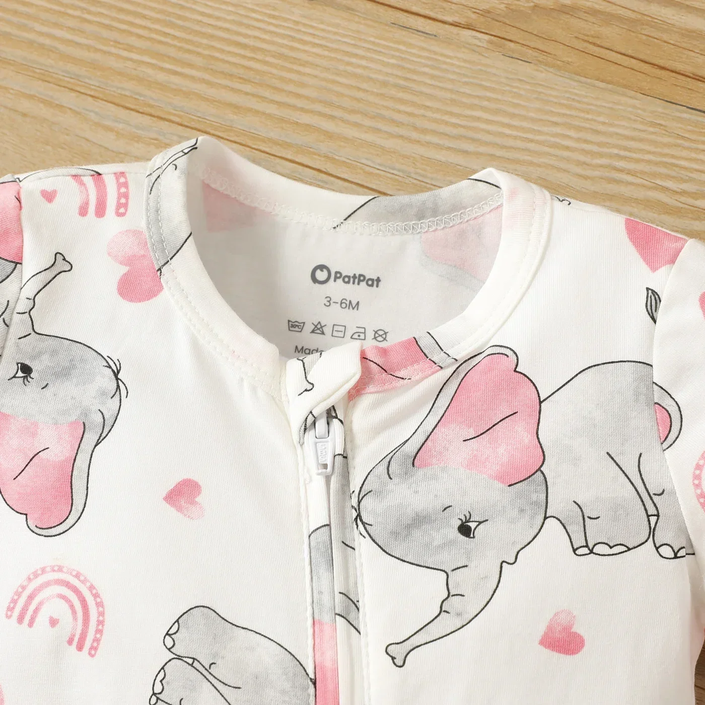 PatPat 2-Pack Naia Baby Girl Cotton Elephant Print/Pink Zipper Design Short-sleeve Rompers Suitable for Summer Season