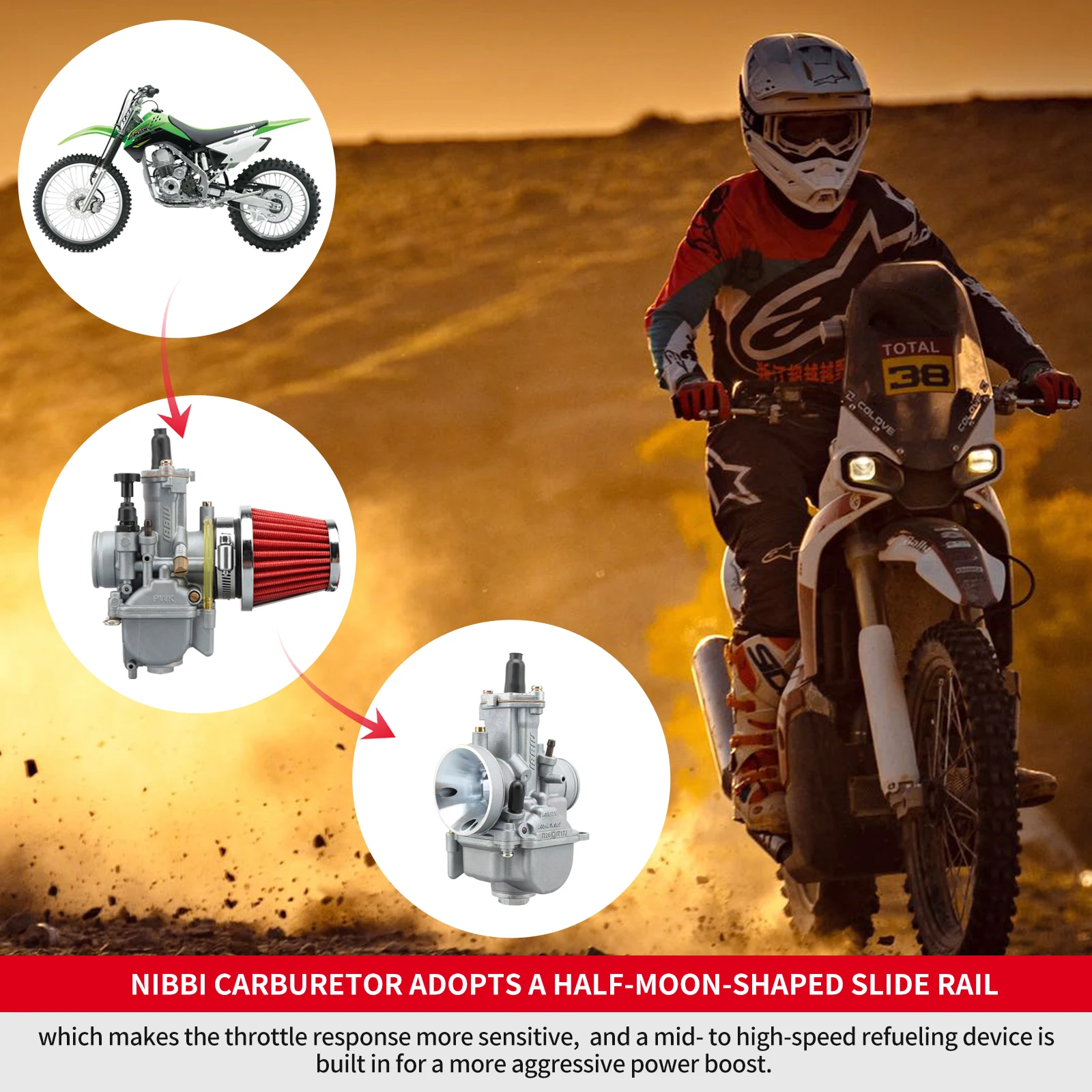 NIBBI-carburador de 4T 2T PWK24/26/28/30/32/34/36/38/40mm, para motocicleta YAMAHA, SUZUKI, Pit Dirt Bike