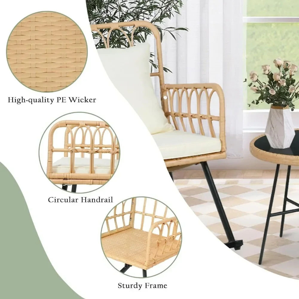 Patio Rocking Chairs Set of 2 - Widen Outdoor Wicker Rattan Rocking Chairs with Thickened Cushions, for Balcony Garden Porch