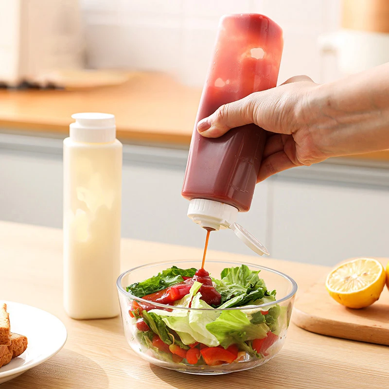 1 PC 200/300ml Clear Condiment Squeeze Bottle Ketchup Mustard Mayonnaise Honey Dispenser Sauce Storage Container