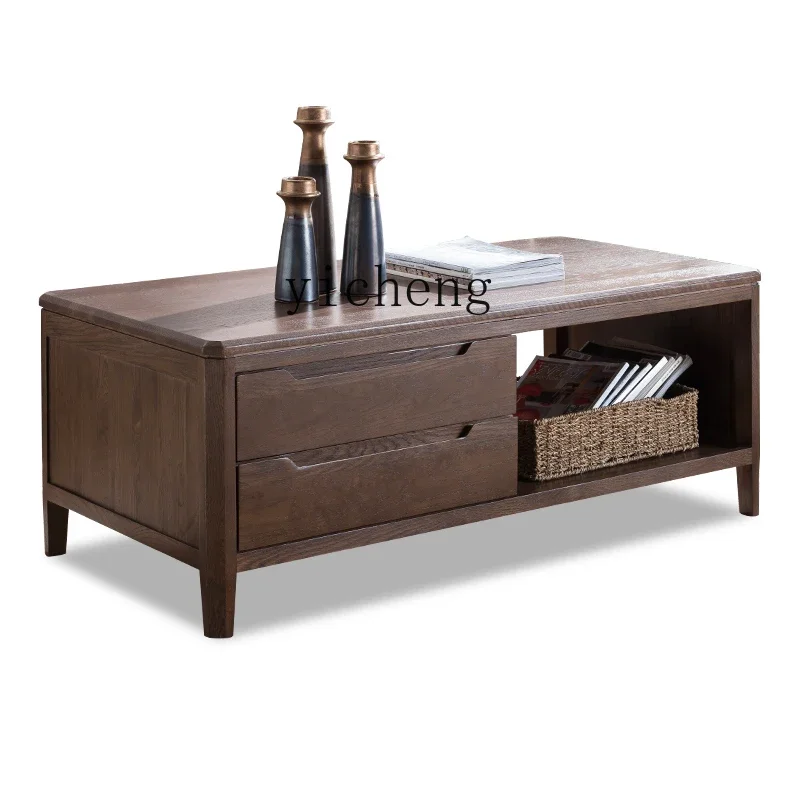 Furniture All Solid Wood Tea Table North American Oak Coffee Side Four Drawers Tea Table