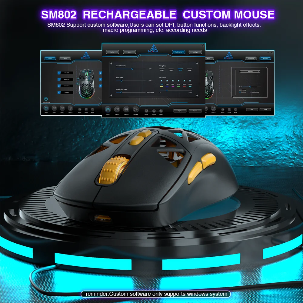 SOLAKAKA SM802 Mouse da gioco tri-modale RGB Wireless Ultraleggero Mouse silenzioso personalizzabile Mouse da gioco E-sports cablato 2.4G/BT per PC