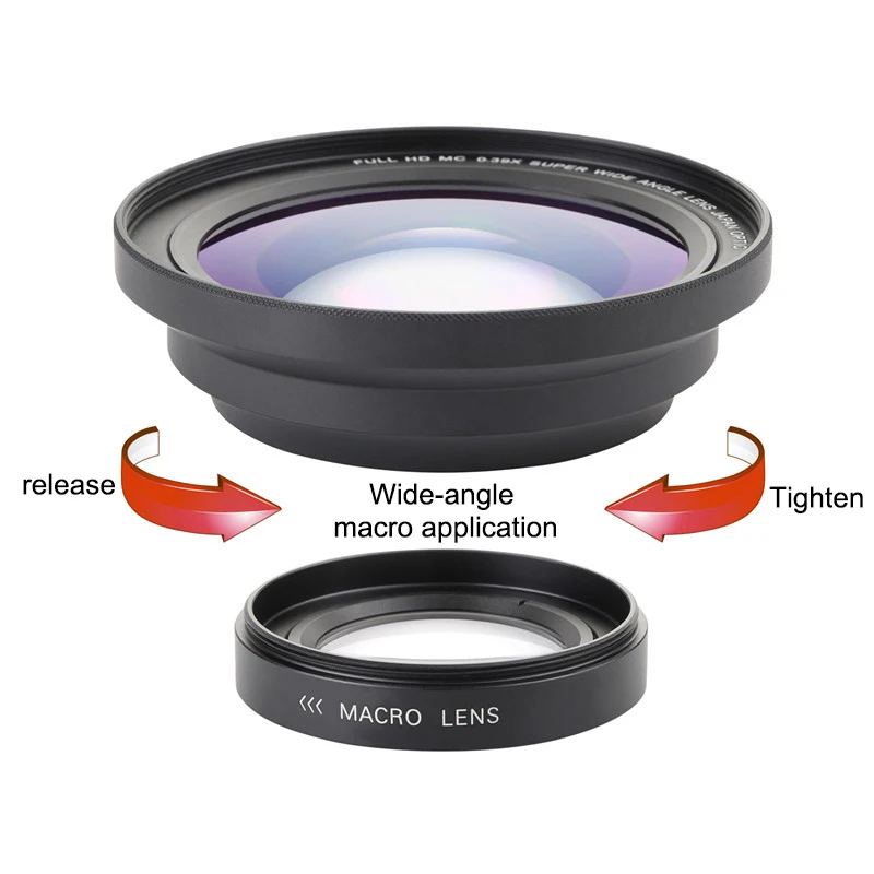 AA84 プロフェッショナル 37mm マクロ + 72mm 広角レンズ 0.39X フル HD 4K ビデオカメラ用