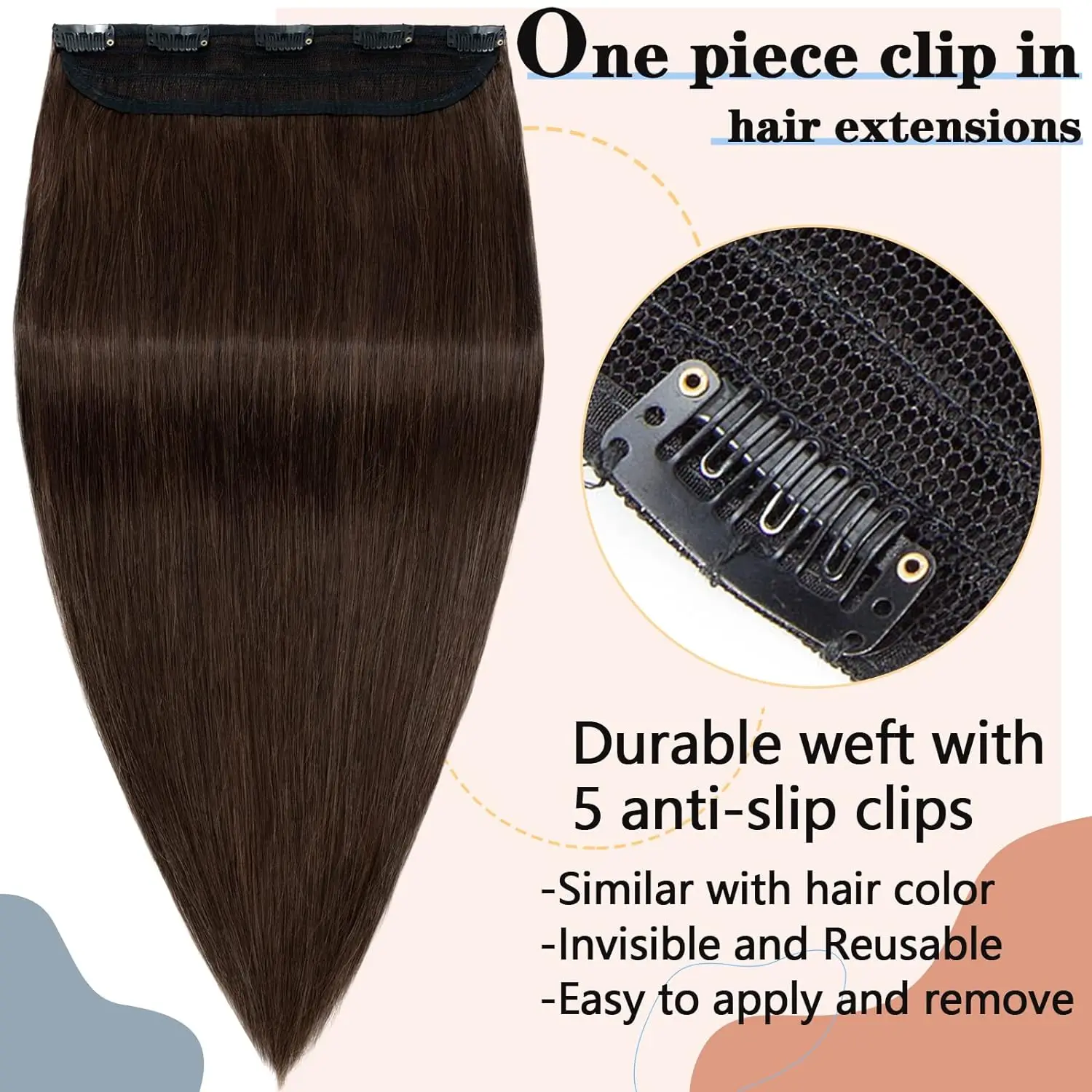 One Piece Clip in Hair Extensions Colo #4 Brown Natural Silky Straight Human Hair Clip in Extensions Hair