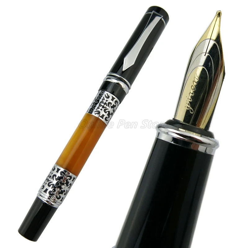 

Bookworm 675 Celluloid Silver Flower Pattern Fountain Pen Medium 0.5mm Nib Professional Stationery Writing Tool Gift Pen