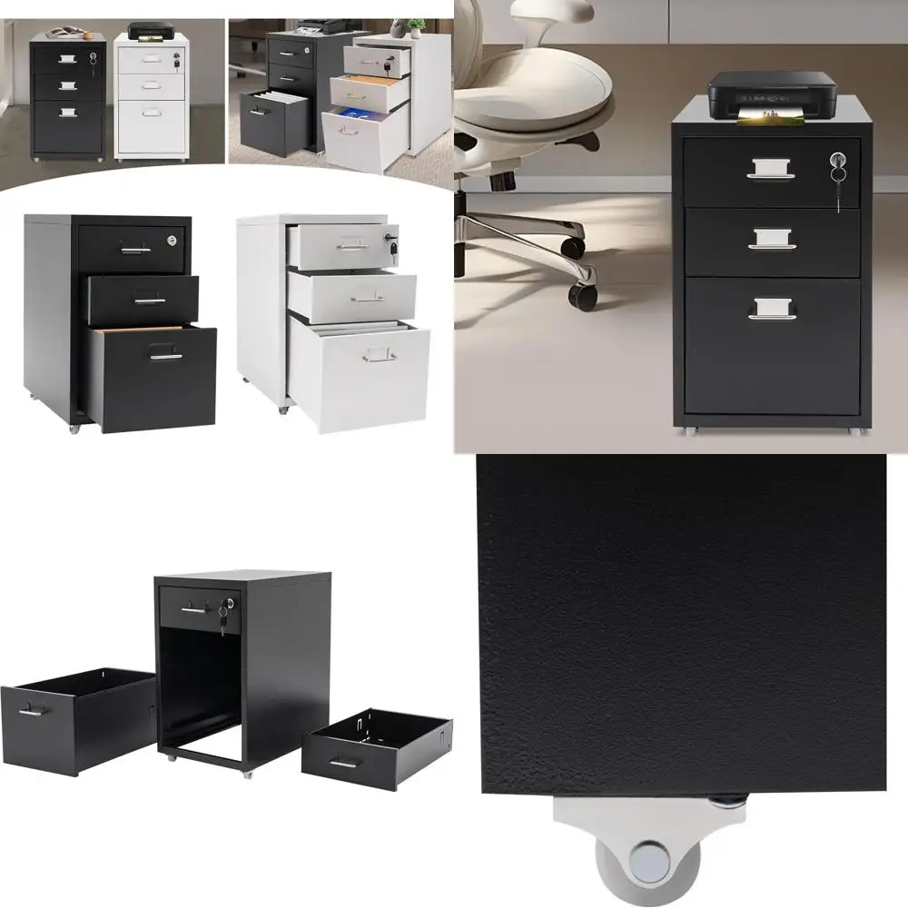 

Secure 3-Drawer Letter/Legal File Cabinet, 18.3 High, Under Desk Organizer with Curved Handle for Home Office (Black)