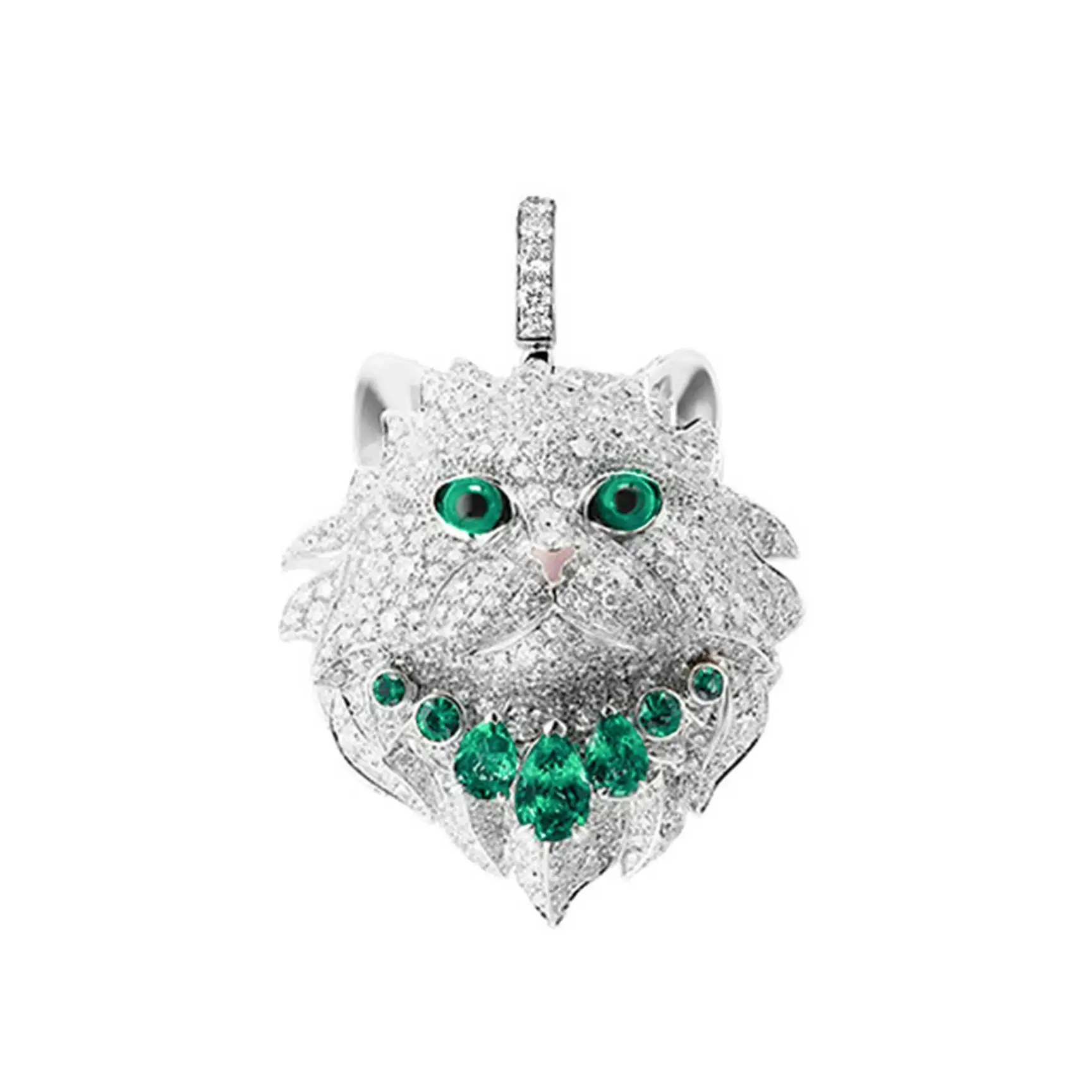 

Persian Cat Pendant Necklace Artificial Emerald Women's 925 Sterling Silver Animal Statement Fine Jewelry Anniversary Party Gift