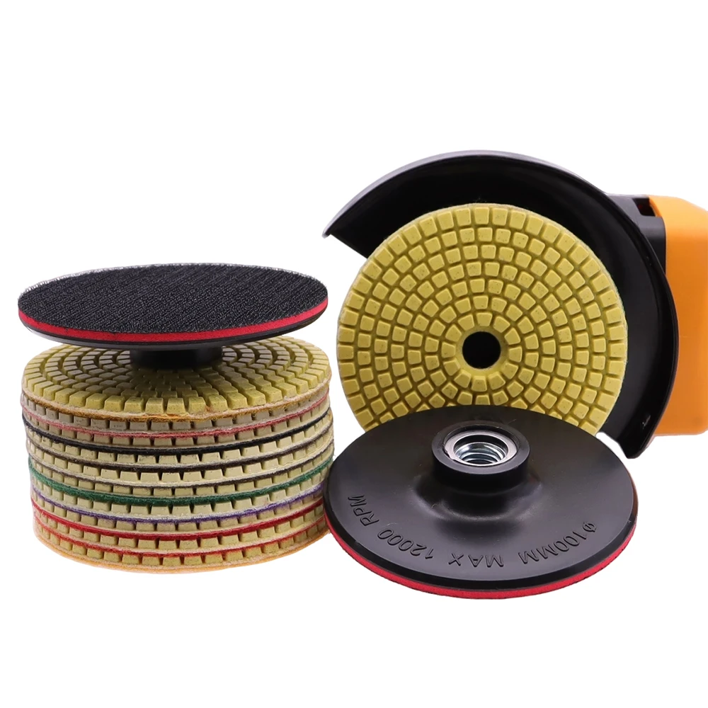 10 PCS/Set With M14 Backer Pad 4 Inch Dry/Wet Diamond Polishing Pad 17 Grits For Granite Marble Concrete Stone Polishing