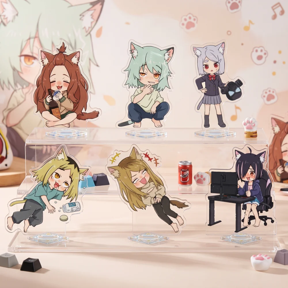 Anime Chainsmoker Cat Acrylic Stand Figures Yanineko Chibi Neko Nun Action Figure Table Desk Decor Doll Model Toys Gift Keychain