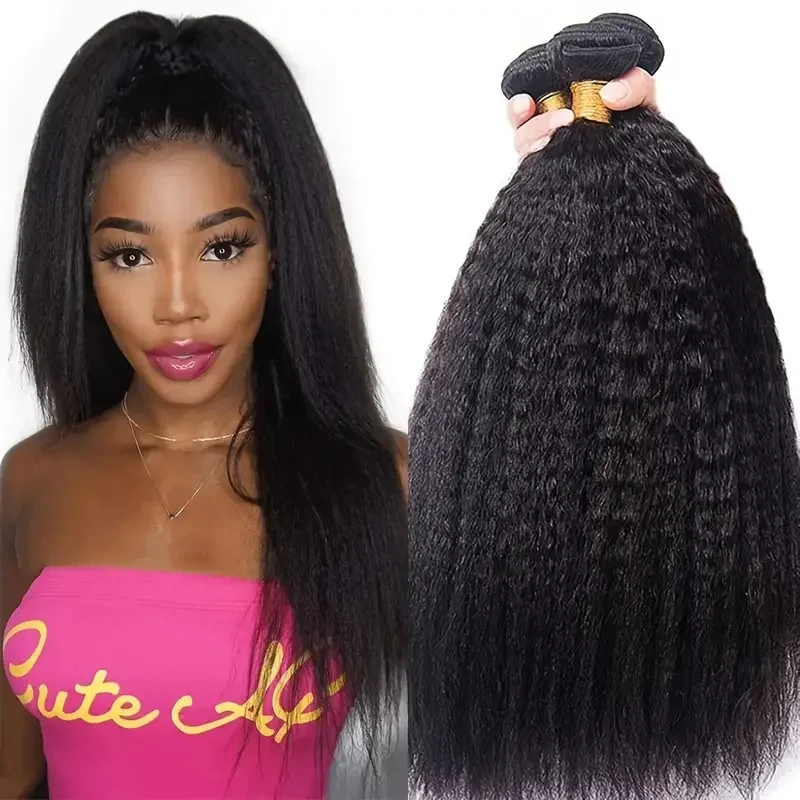 32 Inch Peruvian Kinky Straight Human Hair Bundles Bulk Remy Hair Extensions Soft Yaki Straight 100% Human Hair Weave Bundles