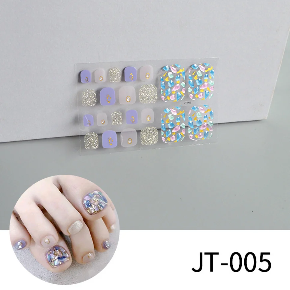 Pegatinas para uñas de los dedos de los pies, estampadas con láser 3d, de diamantes dorados, impermeables, 1 piezas