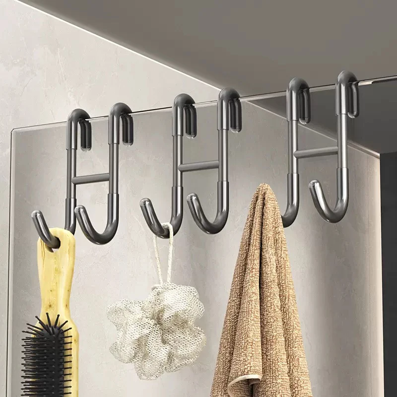 

Stainless Steel Over Glass Door Shower Door Back Shower Towel Rack S-Shape Bathroom Bathrobe Hanger Holder Hooks