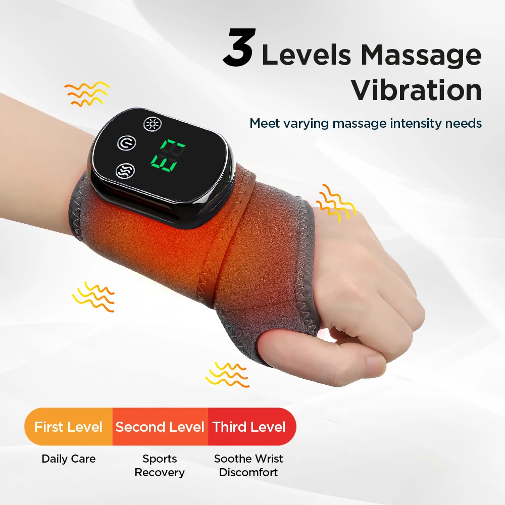 Electric Heating Wrist Guard Vibration Massage 5 Levels Hot Compress Wrist Brace Protector Wrap Rechargeable Heating Wristband