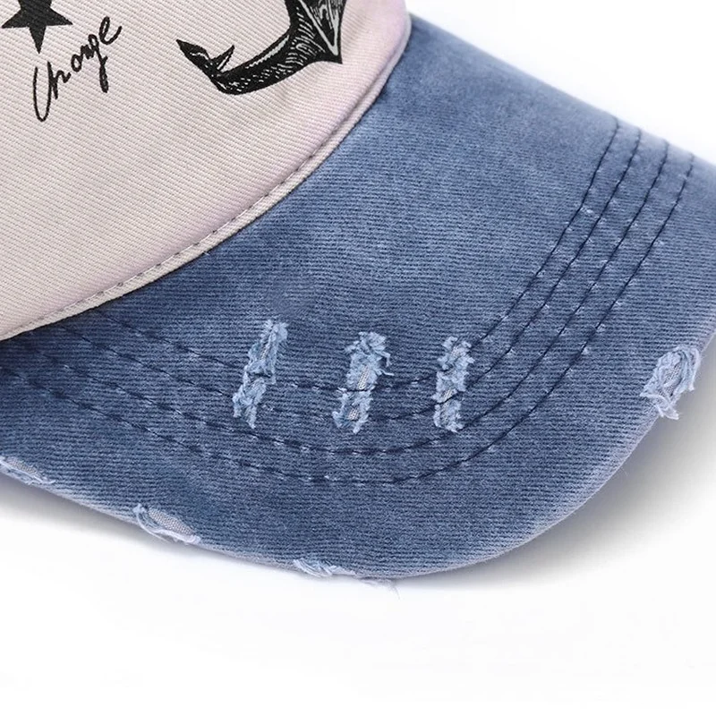 Distressed Anchor Print Baseball Cap Unisex Washed Vintage Cotton Sun Hat Curved Brim Casual Outdoor Spring Autumn Gift 4