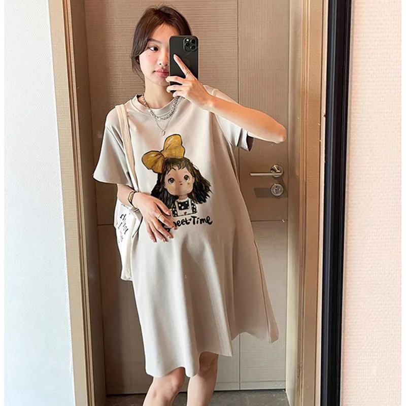ファッショナブルな夏のマタニティドレス - プラスサイズと小柄なママのためのカジュアルで甘いルーズTシャツドレス